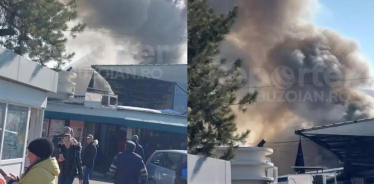 Incendiu puternic în Piața Centrală din Buzău. A fost emis un mesaj Ro-Alert 