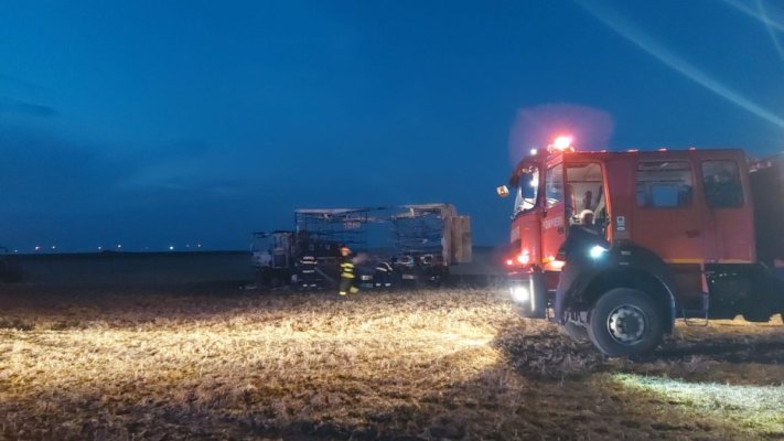 Incendiu de proporții la Independența: au ars 6 ha. de grâu și un camion plin cu stupi