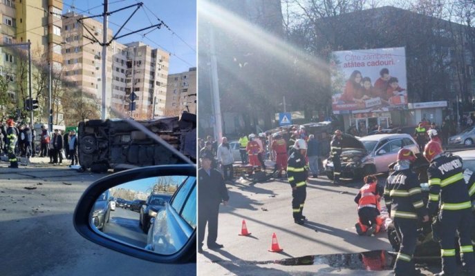 Accident între o ambulanță și două mașini, în București