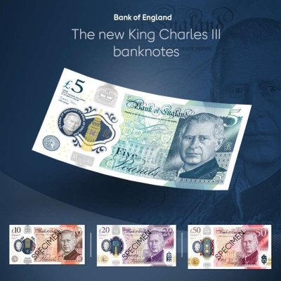 Portretul regelui Charles al III-lea va apărea pe bancnote din Regatul Unit începând din luna iunie