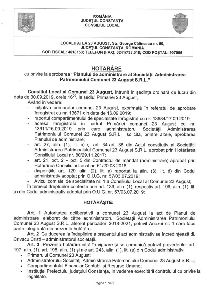 Comuna 23 August isi baga in faliment firma de la spatii verzi. seful si-a tras vila din salariul minim pe economie