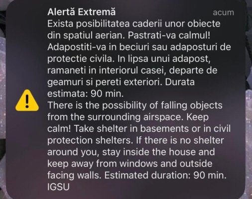 Nou mesaj RO Alert pentru județul Constanța! O dronă a zburat 19 km în România