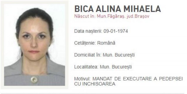 Alina Bica a fost dată în urmărire generală de polițiști