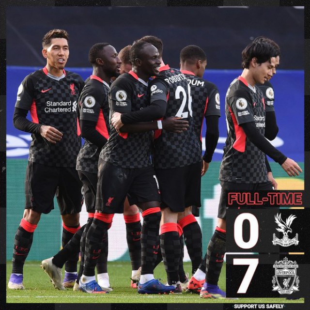 Liverpool o zdrobește pe Crystal Palace (7-0) și se desprinde în fruntea clasamentului