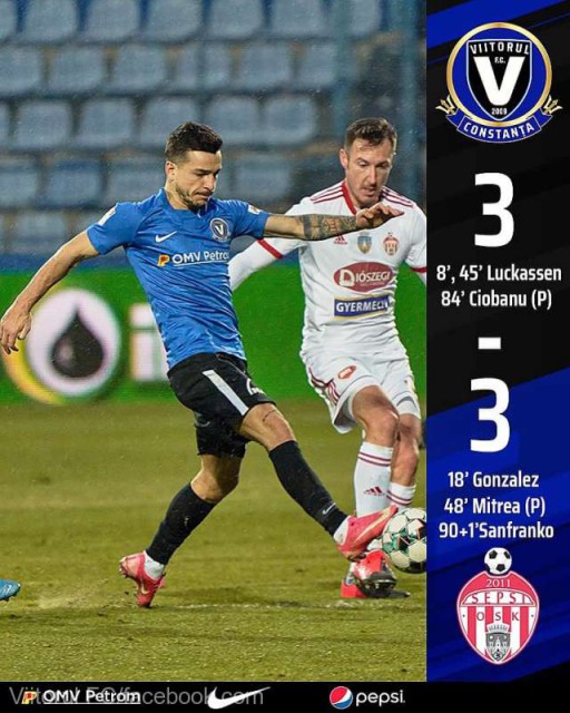 Fotbal - Liga I: FC Viitorul - Sepsi OSK Sfântu Gheorghe 3-3