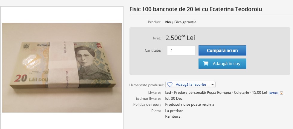 Bancnotele cu Ecaterina TEODOROIU, VÂNDUTE pe OLX la preț DUBLU