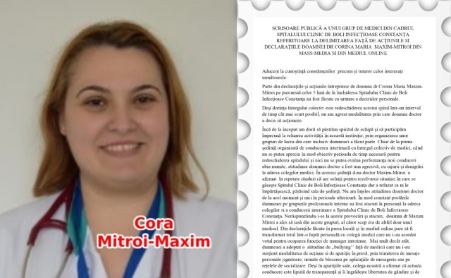 Corina Maxim, contestată puternic de medicii din Spitalul de Boli Infecțioase